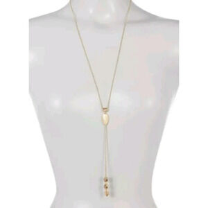 NWT COLE HAAN Gold Sandy Quartz Leaf Y-Necklace